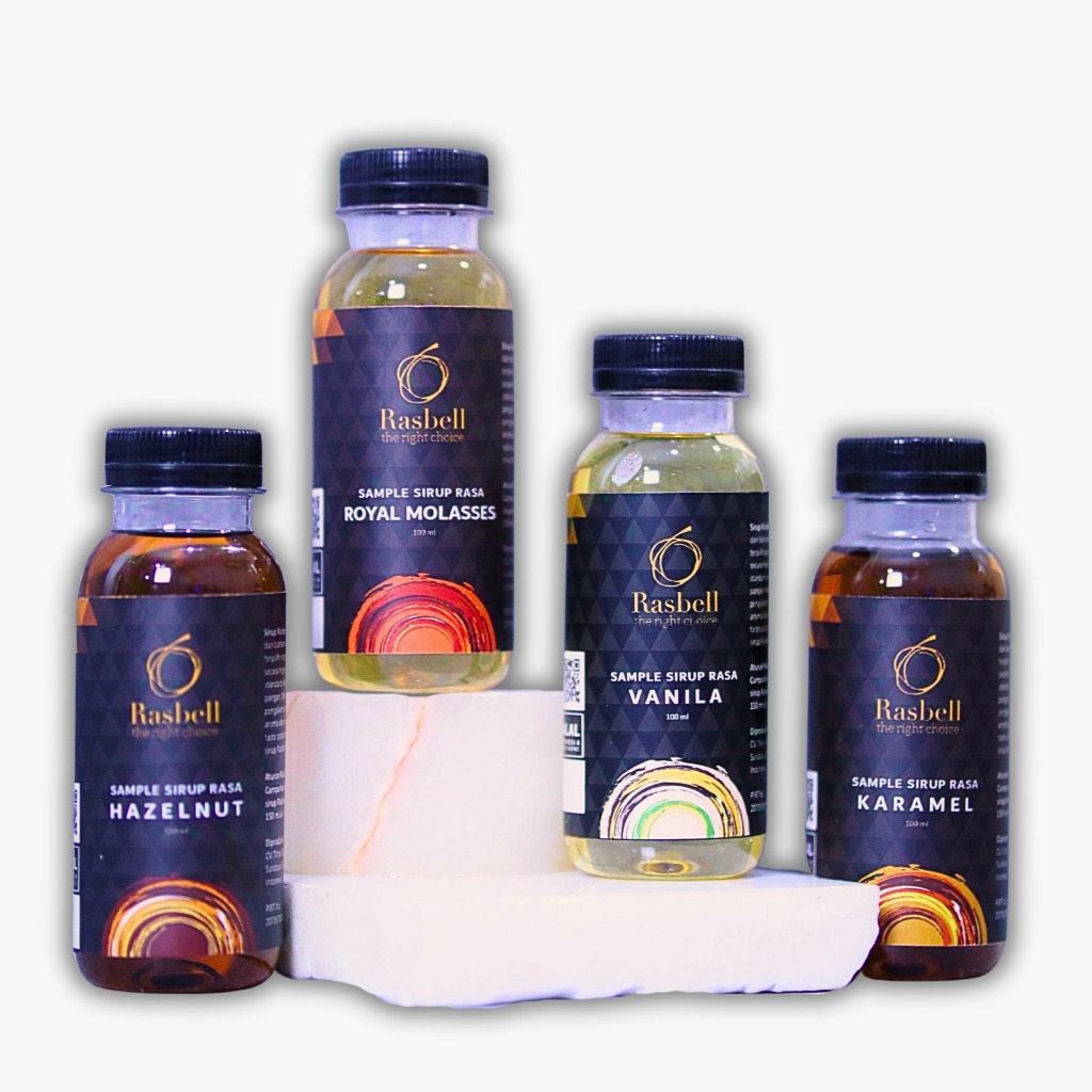 

Rasbell Syrup 100ml All Variant - Sirup Rasbell Caramel, Vanilla, Hazelnut, Lychee, Rum/Royal Molasses, Pandan