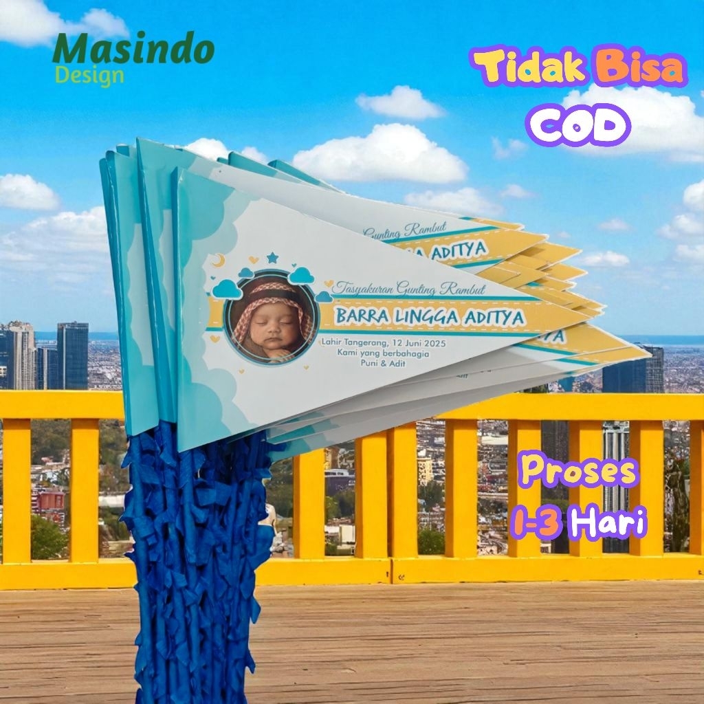 Isi 100pcs Bendera aqiqah, ulang tahun, selametan Tangkai bambu hias Untuk anak laki-laki dan peremp