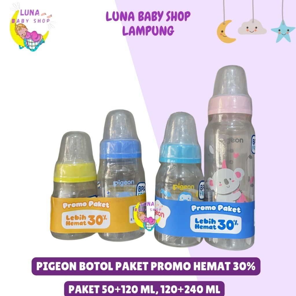 MURAH Pigeon Paket Promo Hemat 30%  Botol Peristaltic 120ml dan 240ml/Dot Slim Neck/Dot Botol Bayi/B