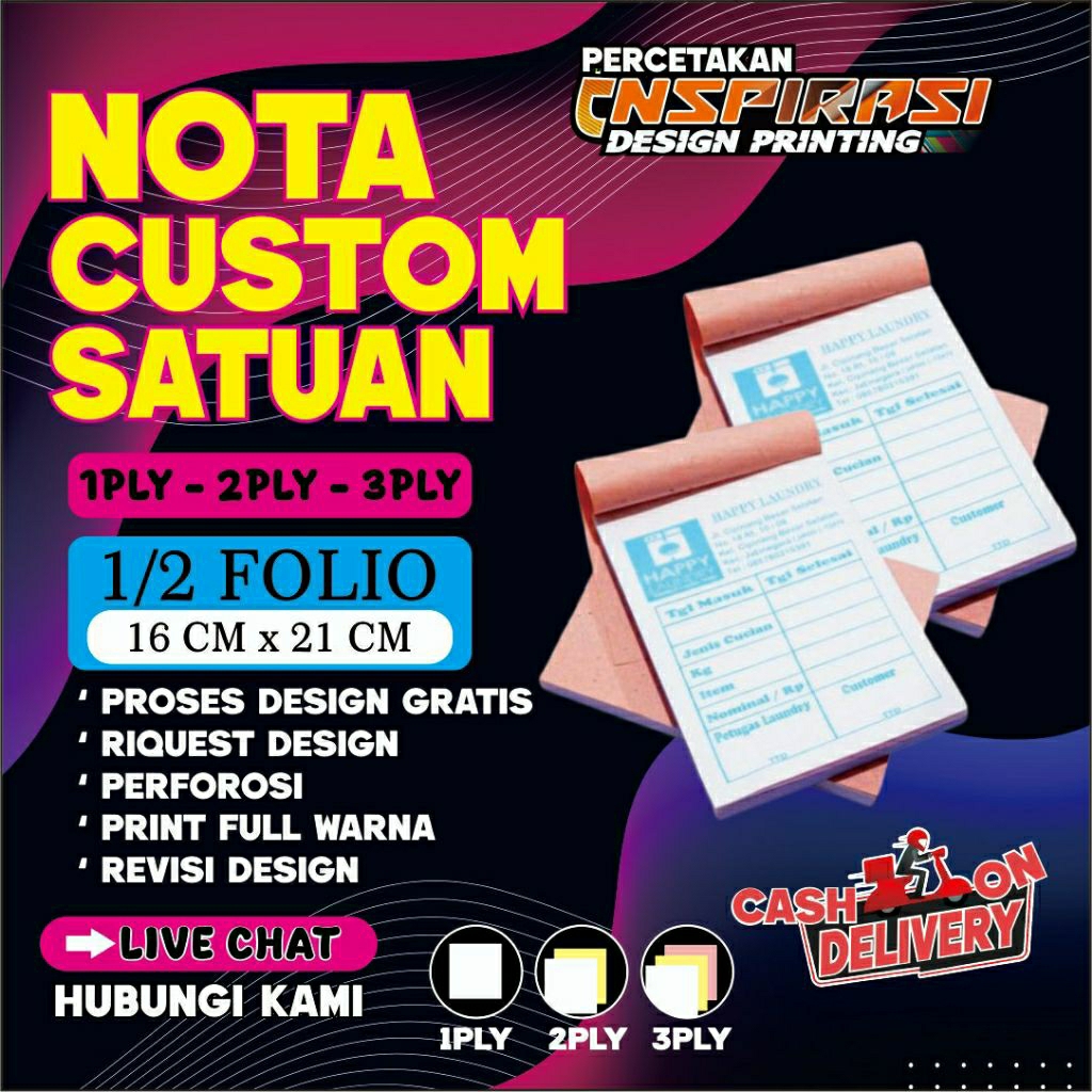 

Custom Nota Satuan ( Uk 1/2 Folio ) FULL WARNA