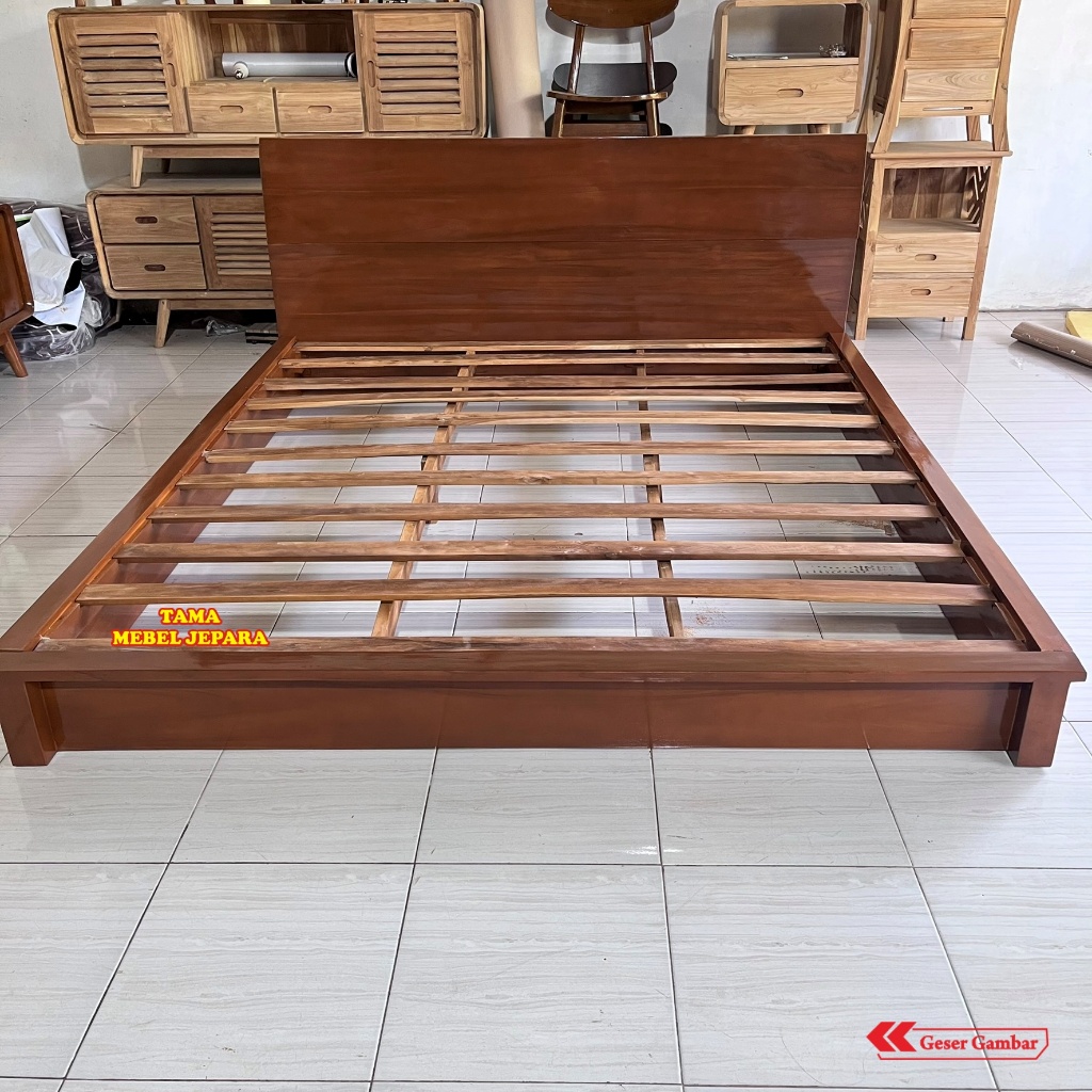 Dipan Kayu Jati Solid Minimalis Modern 180x200 - Tempat Tidur Premium Kualitas Jepara Tahan Lama - D