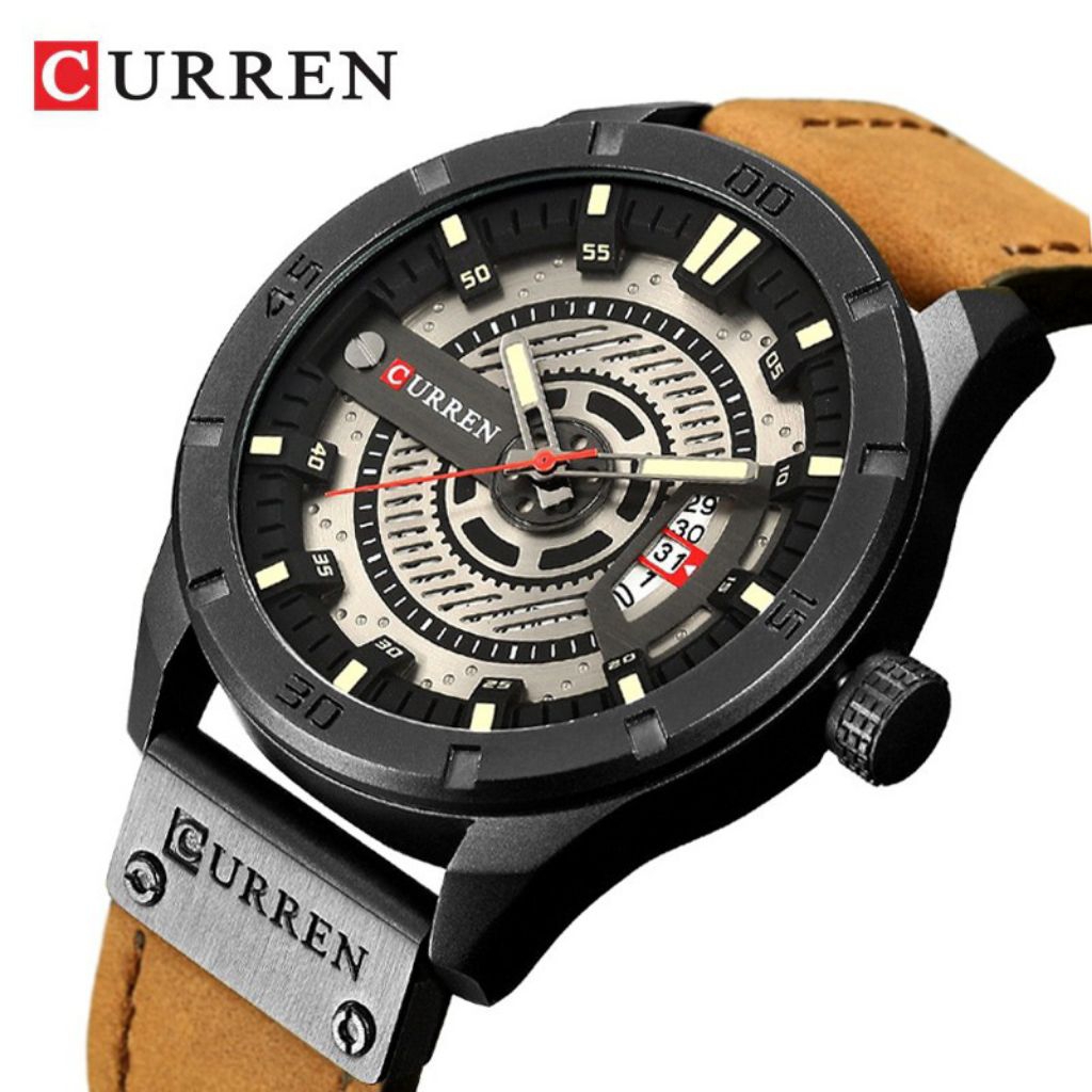 CURREN 8301 Jam Tangan Pria Analog Tali Kulit Chronograph Aktif CURRENOS