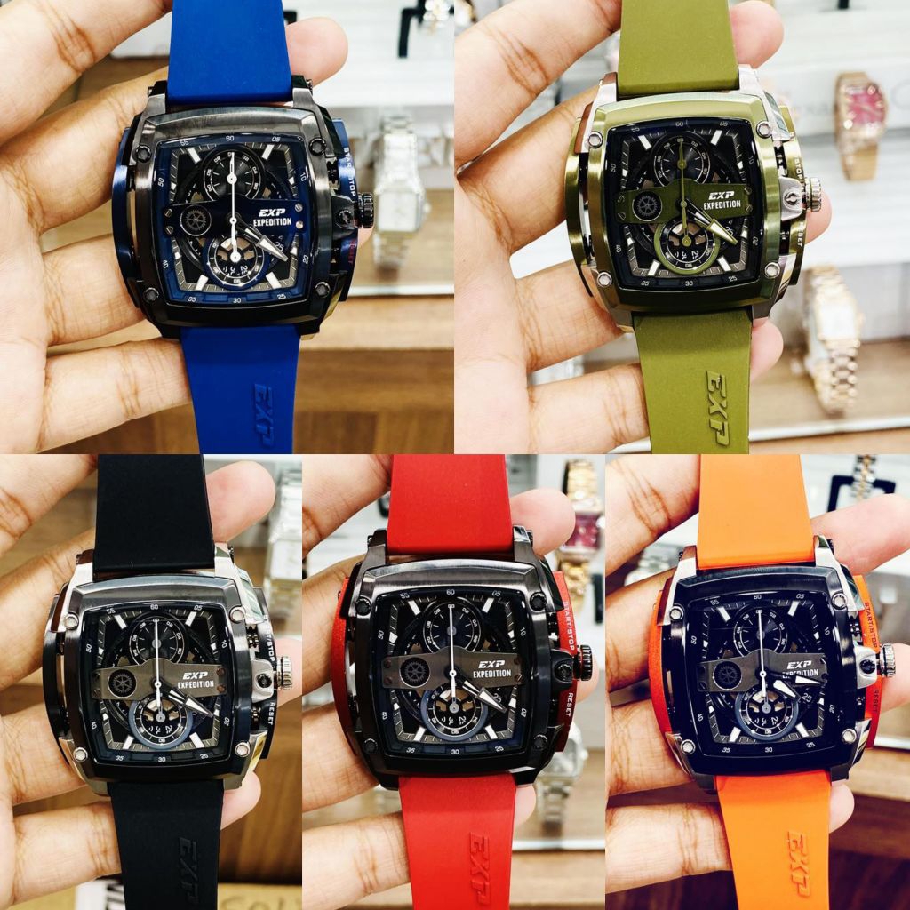 JAM TANGAN PRIA EXPEDITION E 3008 E 3008 EXP-3008 CHRONO RUBBER STRAP ORIGINAL-SILVER BLACK