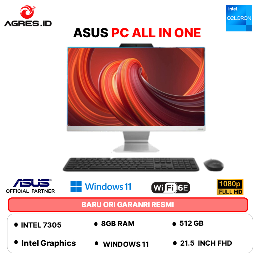ASUS PC ALL IN ONE A3202WBAK INTEL 7305 8GB 512GB W11 21.5FHD WHT -WPB182W GARANSI RESMI INDONESIA