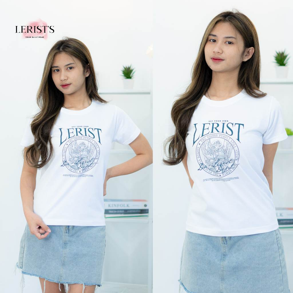 Oneck Gain Lerist- Atasan wanita kekinian leher bulat motif angel cotton combed 30s premium Lerist