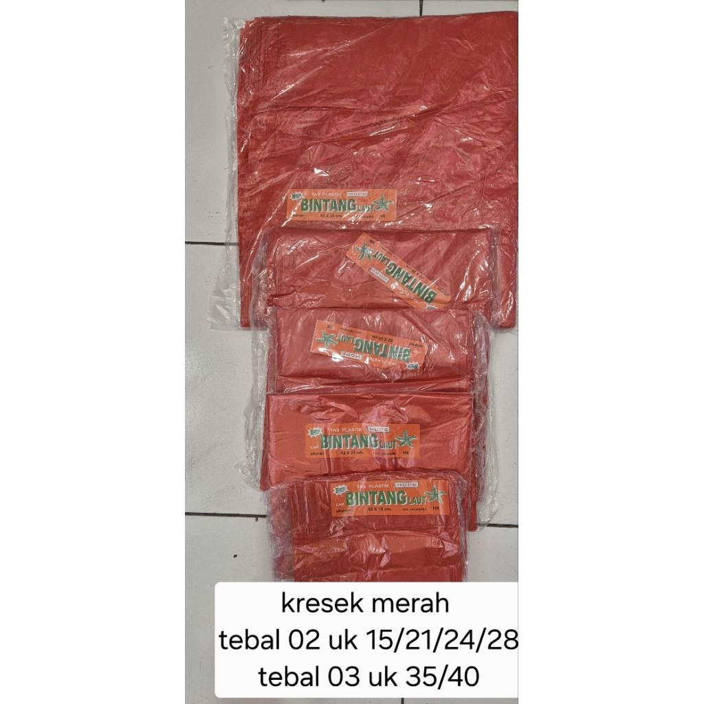 50 lembar HD kresek merah bintang laut tebal 02x15 / 02x21 / 02x24/ 02x28/ 03x35 /03x40