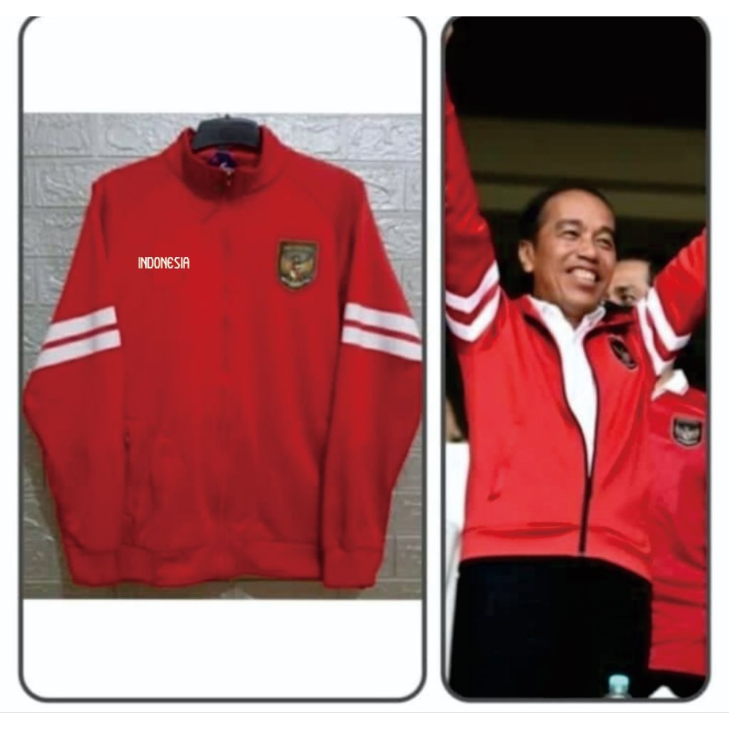 jaket tracktop impor  timnas Indonesia 2022 di pake oleh bapak Jokowi, logo bordir woven