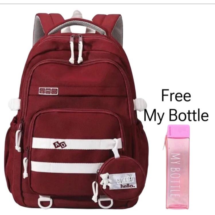 Tas Ransel Sekolah Remaja Pria Wanita Backpack Keren Warna Merah Maroon Import Premium Muat Laptop B