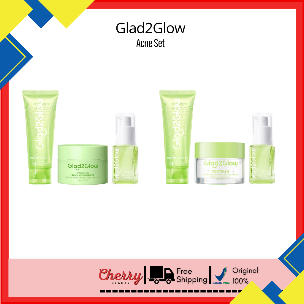 Glad2glow Paket 3pcs - Bundling 3in1 Acne Set - Cleanser Salicylic Acid Kiwi 3D Acid Centella