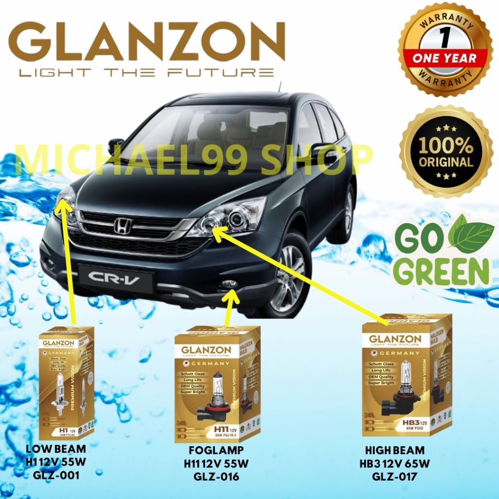 LAMPU HALOGEN MOBIL HONDA CRV GEN 3 JAUH / DEKAT / FOGLAMP GLANZON GERMANY ORIGINAL OEM - LAMPU HEAD
