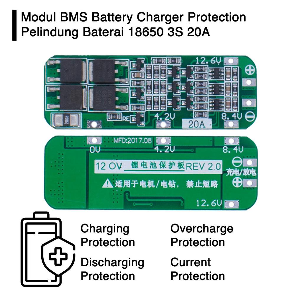 Modul BMS Battery Charger Protection Pelindung Baterai 18650 3S 20A Hijau