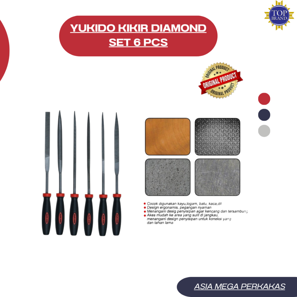 YUKIDO Alat Kikir Emas Besi 1 Set 6 Pcs Diamond Intan / Set Alat Kikir COD