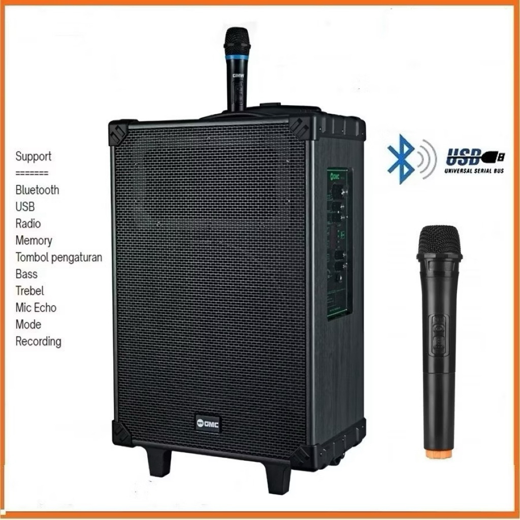 SPEAKER PORTABLE GMC 883M BLUETOOTH 12” FREE MIC WIRELESS