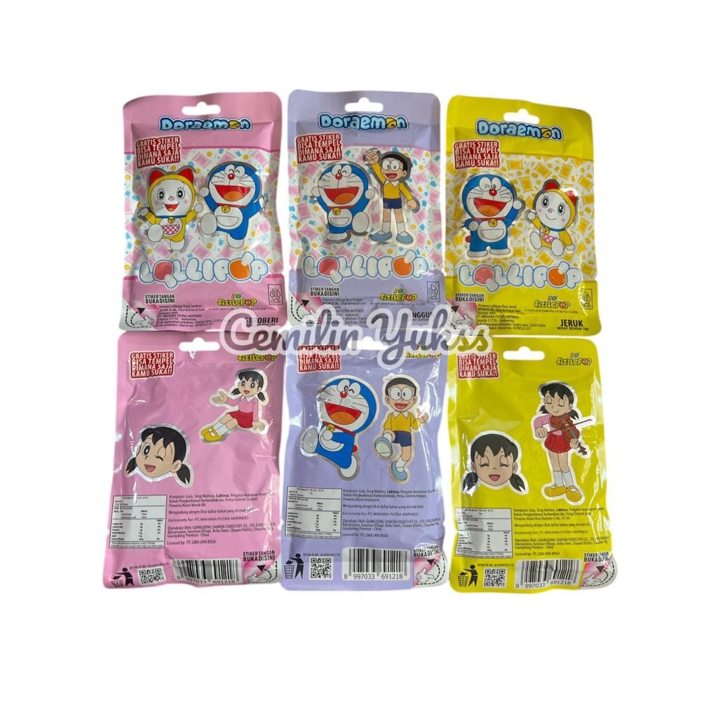 

[Eceran] JLO Fizzlepop Lolipop Doraemon 15g Permen Doraemon Rasa Buah Stroberi Anggur Jeruk