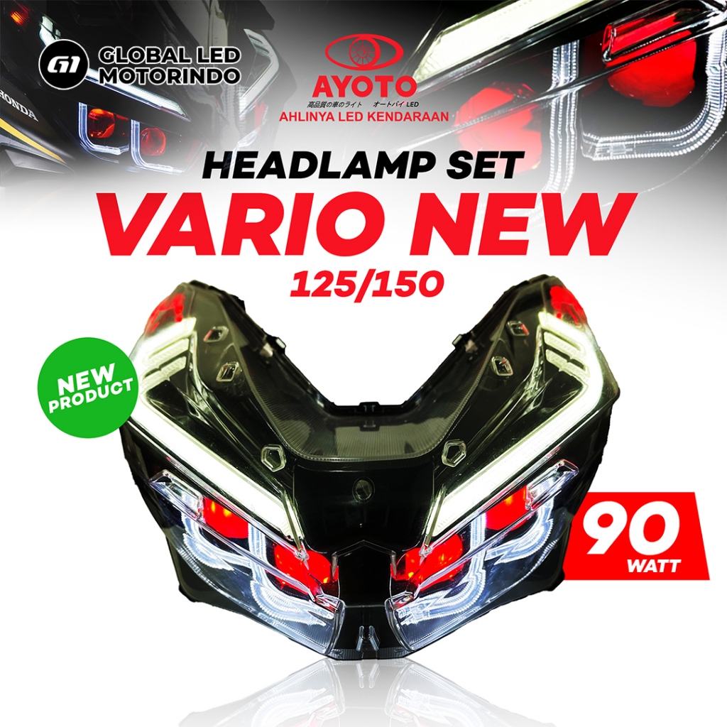 AYOTO Full Set Headlamp Vario New 125/150 4 LED Matrix 90 Watt PNP Varian Demon Biru Demon Merah