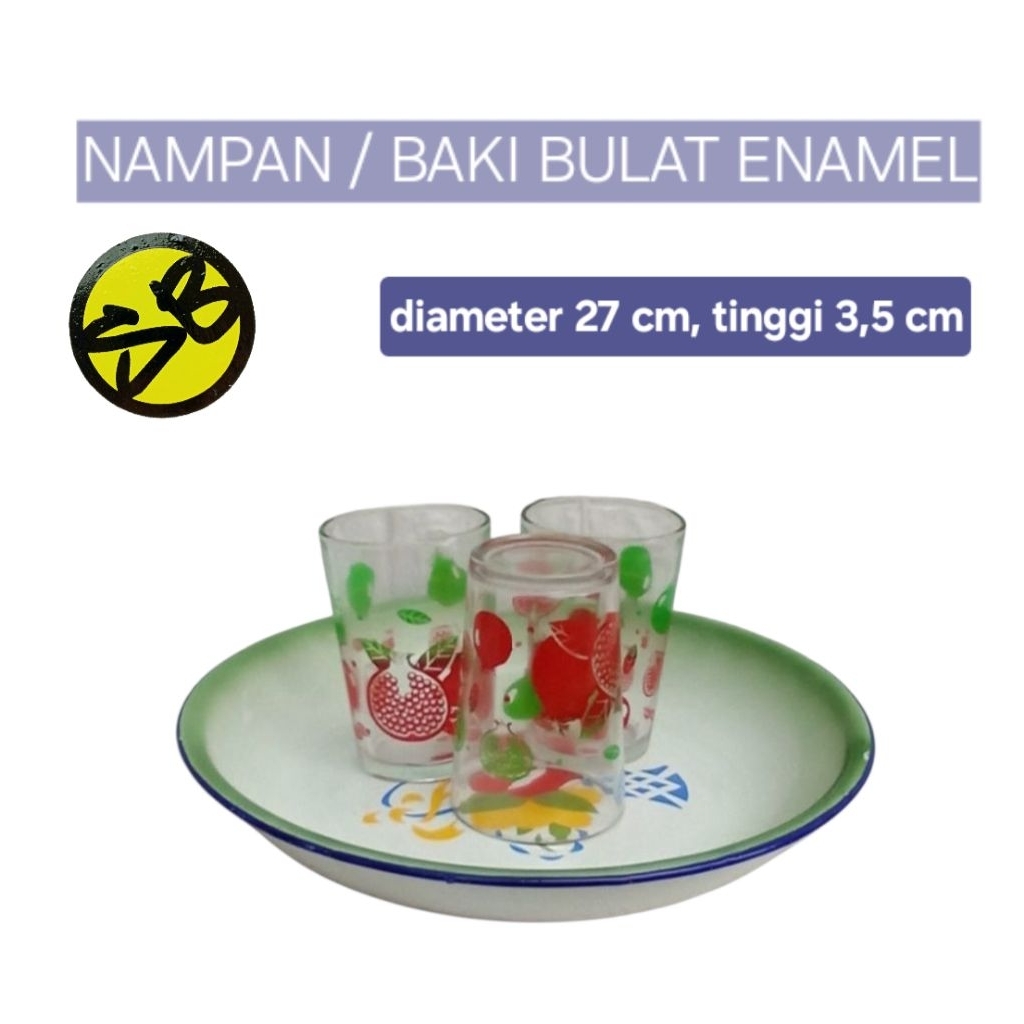 nampan bulat enamel / baki enamel kembang / loyang bulat enamel kembang diameter 27 cm