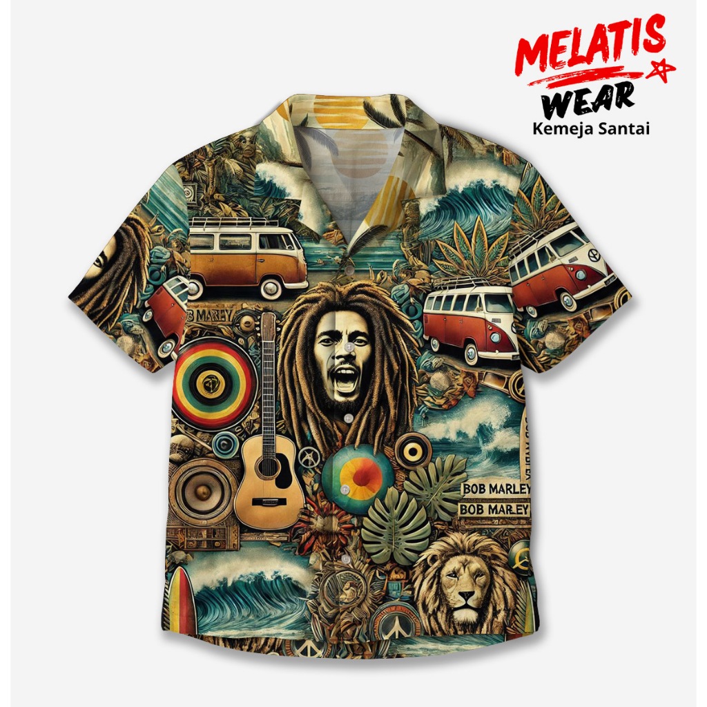 MELATIS WEAR Kemeja Fullprint Reggae Bob Marley – Kemeja Santai Pantai Unisex Vintage Retro | MW-52
