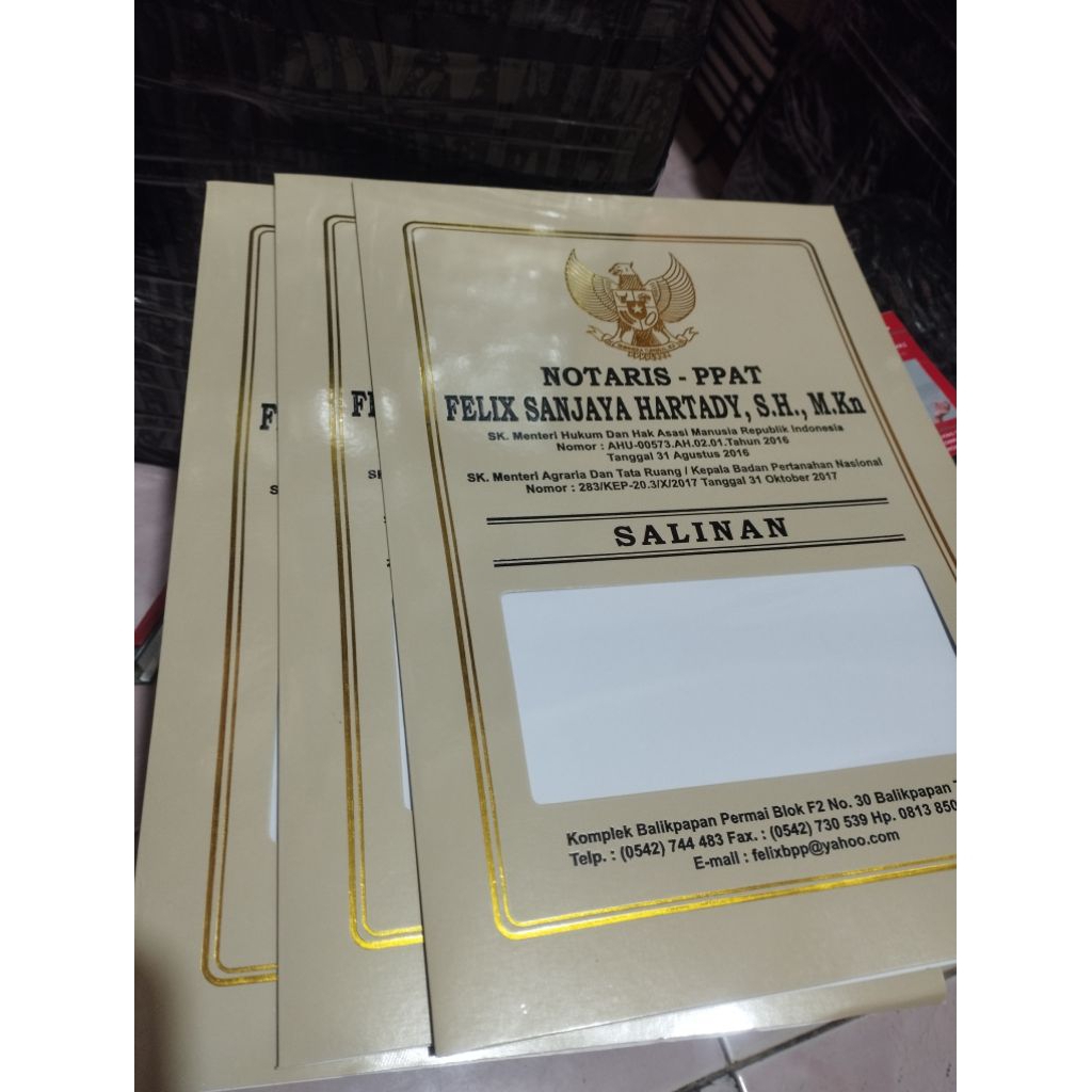 

COVER SALINAN NOTARIS & PPAT EKSKLUSIF / COVER AKTA / KAVER SALINAN AKTA
