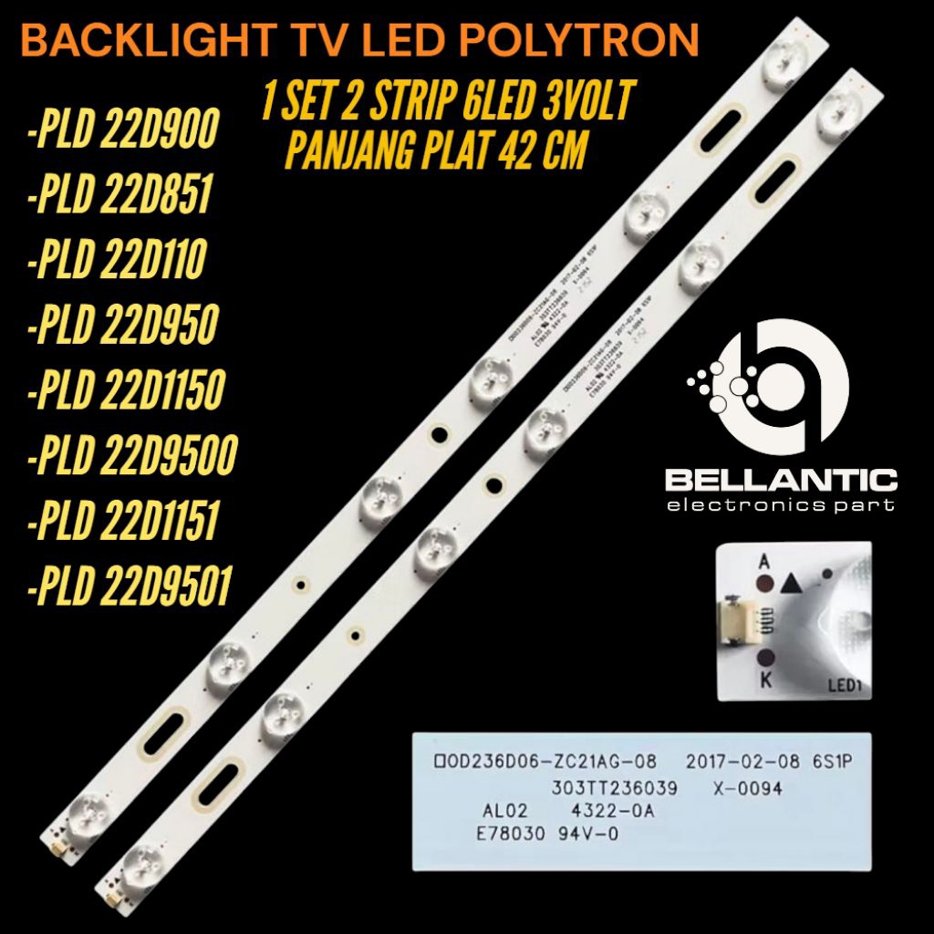 BACKLIGHT TV LED POLYTRON 22 INCH PLD-22D900- PLD-22D950- PLD-22D851- PLD-22D110- PLD-22D1150- PLD-2