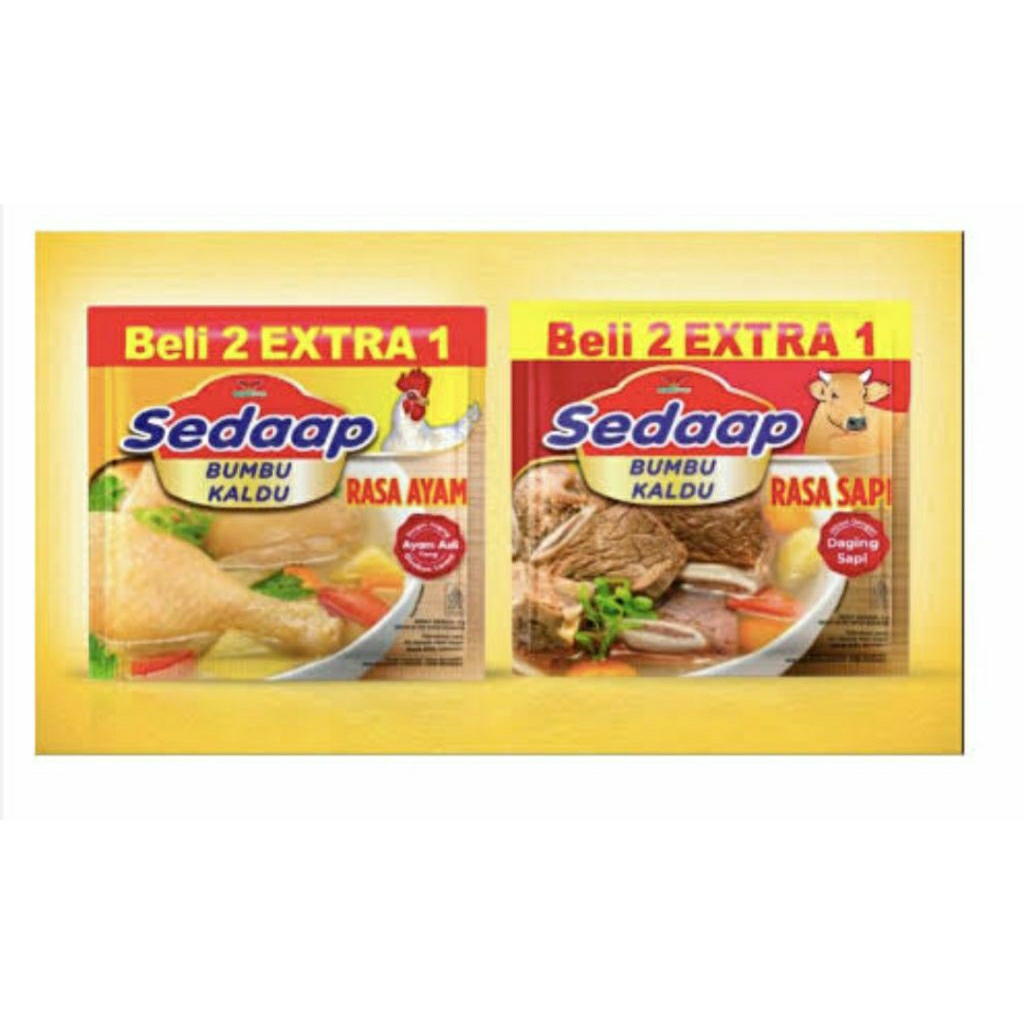 

Sedaap bumbu kaldu sapi / ayam 1 renceng isi 18 saset (kemasan 9 gr)