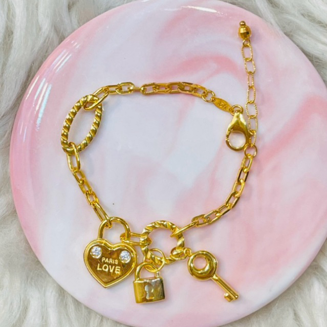 gelang fancy mocca love gembok kunci terbaru mewah elegant emas asli kadar 700