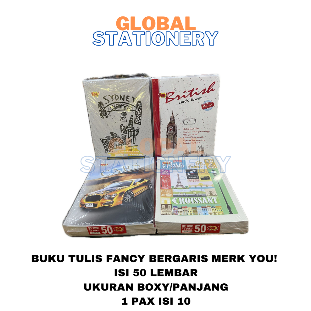 

Buku Tulis Bergaris Sekolah Merk YOU ! by Kiky BOXY Panjang Motif Keren 50 Lembar 1 pax isi 10