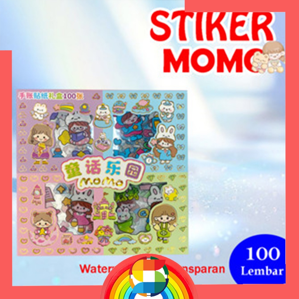 100 Lembar Sticker MOMO 4 Warna/  Stiker Jurnal/ Sticker Buku Jurnal Lucu Waterproof