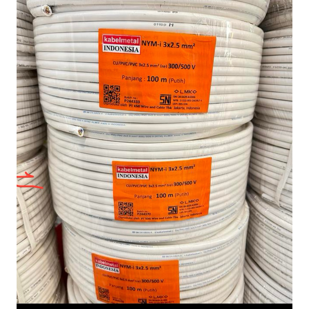 kabel NYM 3x2.5mm kabelmetal kabel instalasi warna putih 3x2.5 kabelmetal @100mtr