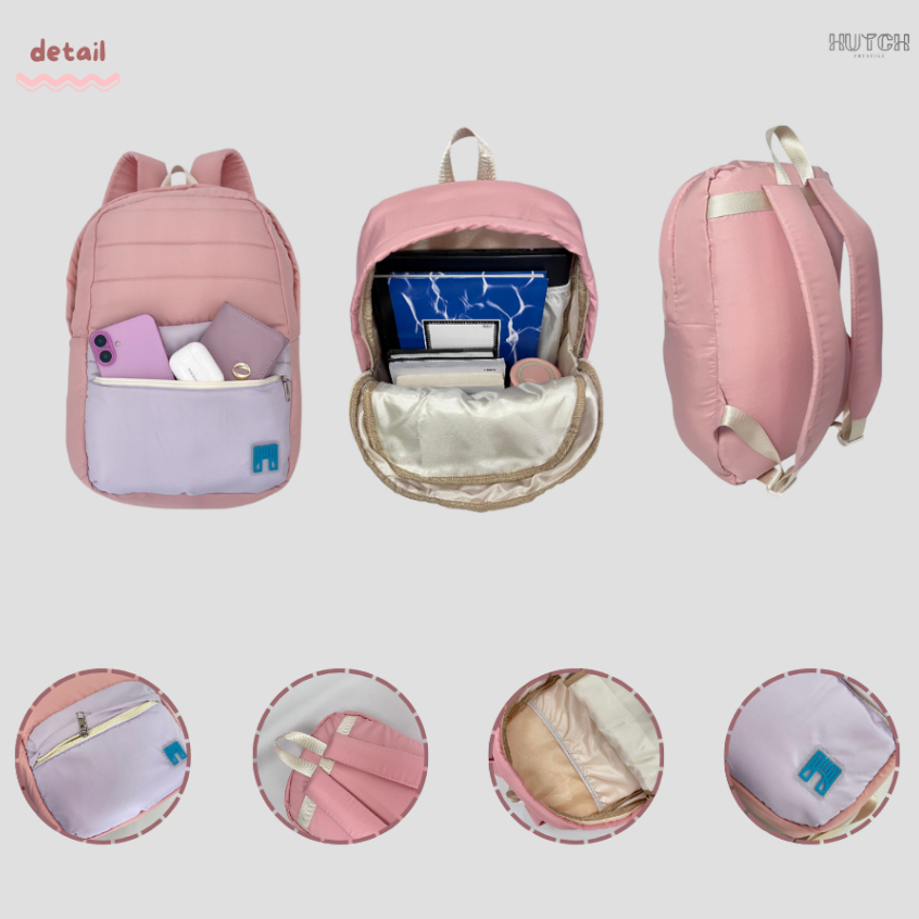 Hutch MILK Puffy Backpack - HUTCH Tas Ransel Puffy Sekolah Wanita Serbaguna