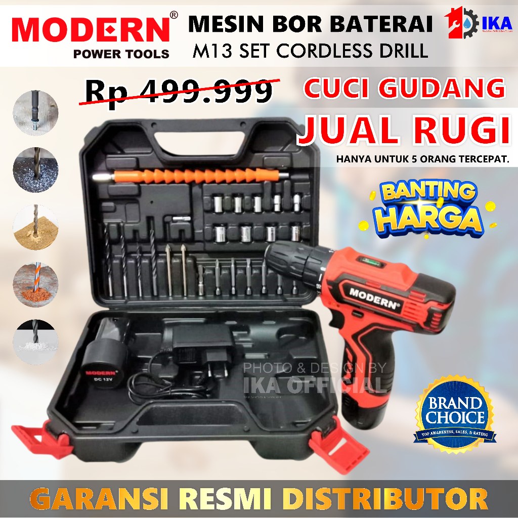 BOR MODERN M13 SET BOR CAS BATERAI MODERN M 13 CORDLESS / BOR MESIN ELEKTRIK CAS BATERAI MURAH KOPER