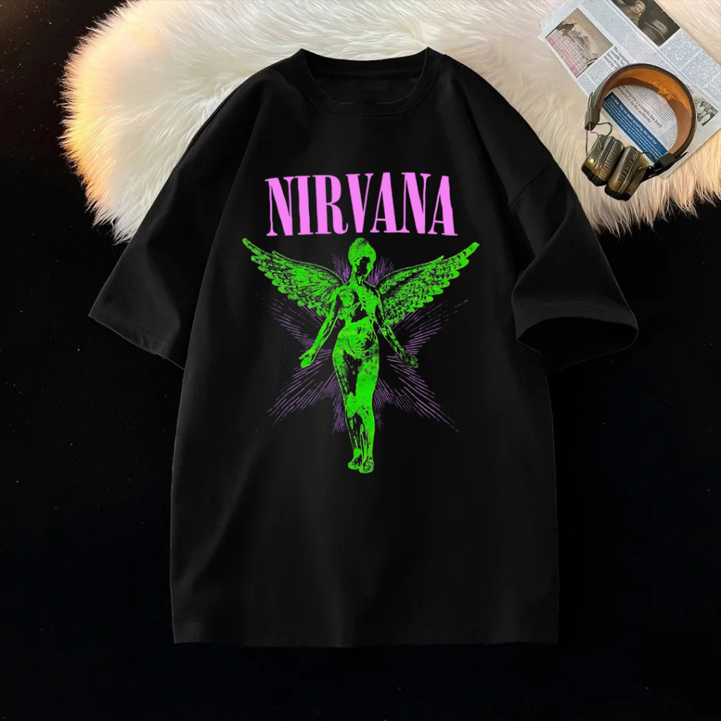 YQZY Wajib dimiliki buat yang keren dan ganteng Kaos Putih Elemen Malaikat NIRVANAKaos Lengan Pendek