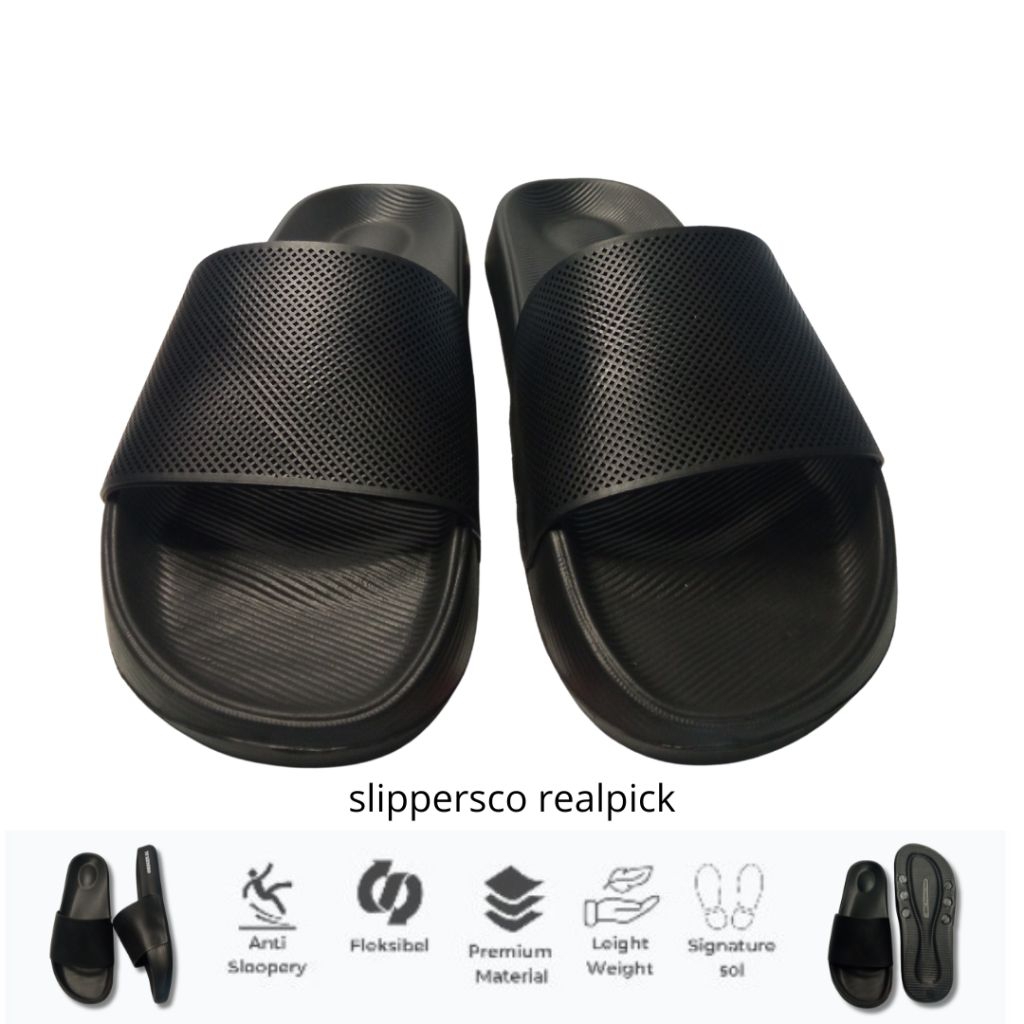 Sandal slip on pria wanita polos basic slippers sandal rumah selop unisex hitam karet eva