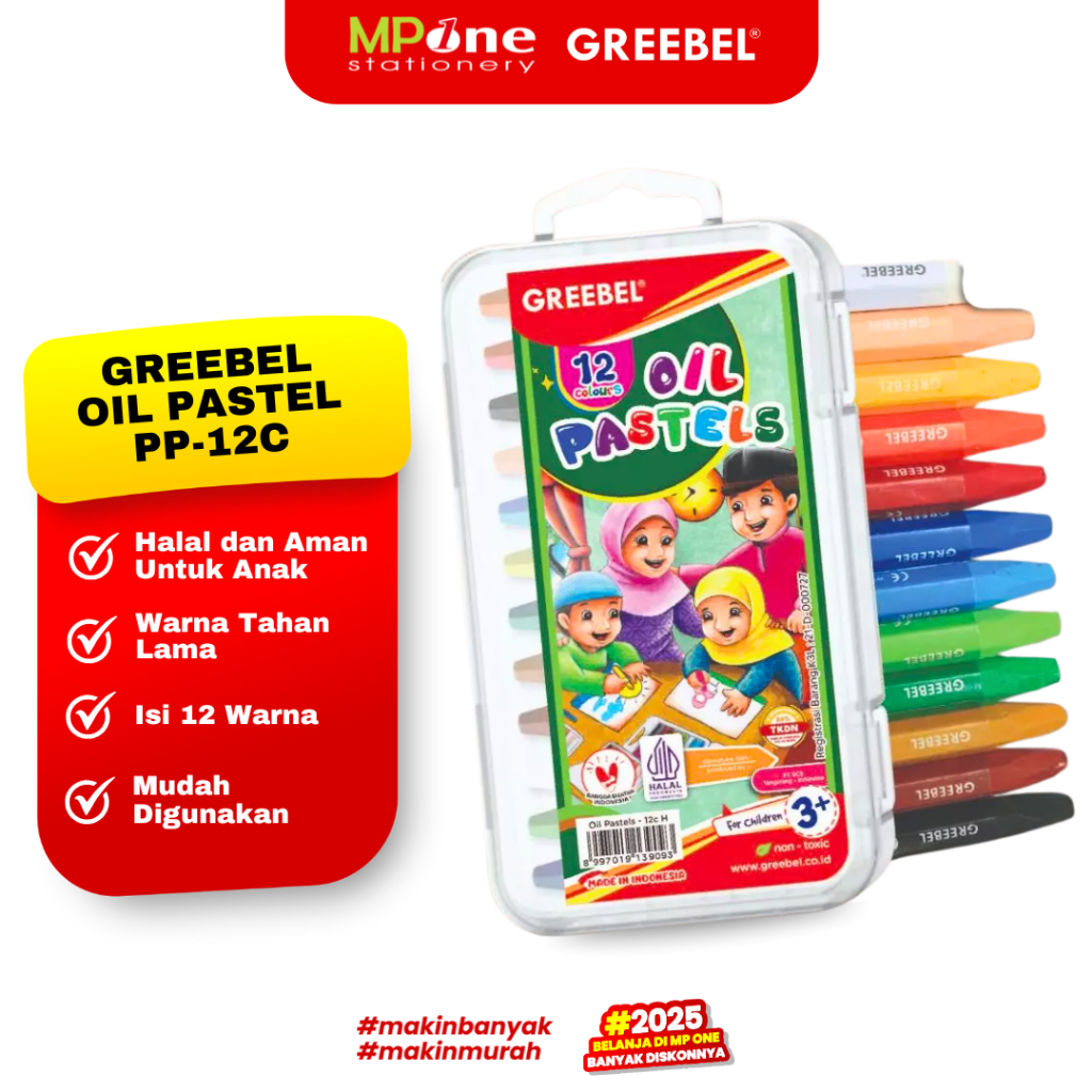 

Greebel Oil Pastel 12 Warna Cover Halal PP-12C / Kraton Mewarnai 12 Warna GREEBEL
