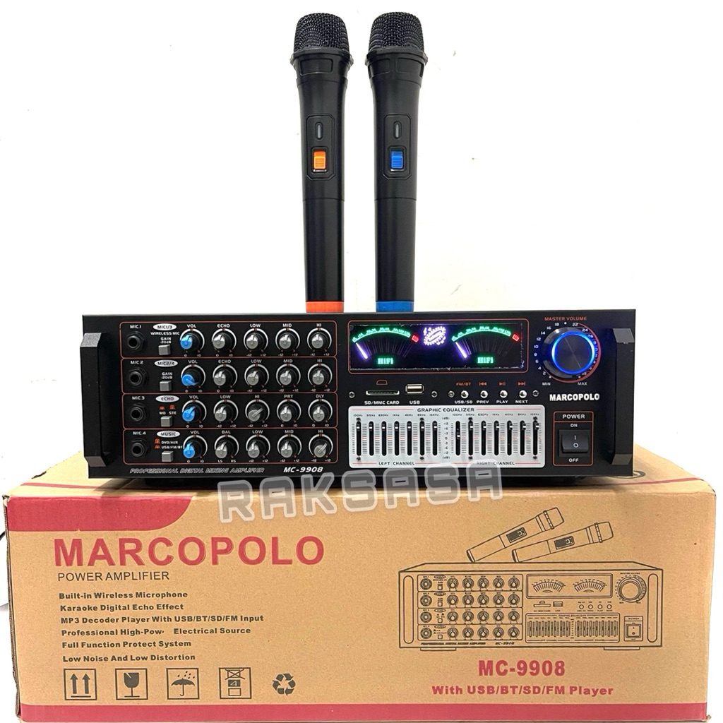 Amplifier Marcopolo MC 9908 Paket Mic 2 Bh Wireless Usb Bluetooth Marcopolo MC9908 Bluetooth ori