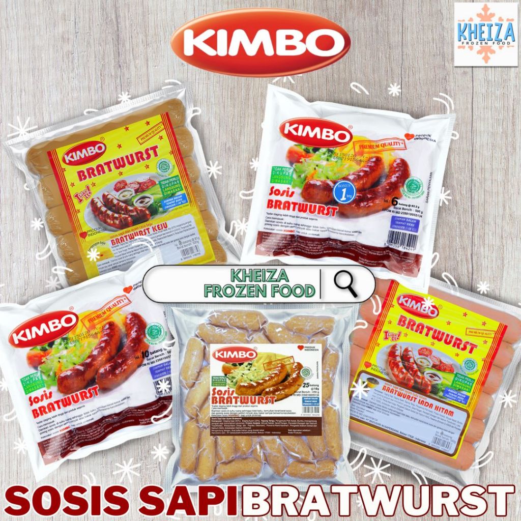 

KIMBO Sosis Sapi Ayam BRATWURST Jumbo Mini Cocktail Bratwurst Original Lada Hitam Tanpa Kupas - Kheiza Frozen