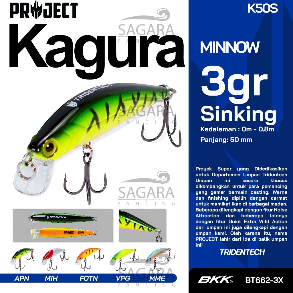 Minnow Tridentech Kagura Project Minnow Sinking Lure Umpan Pancing