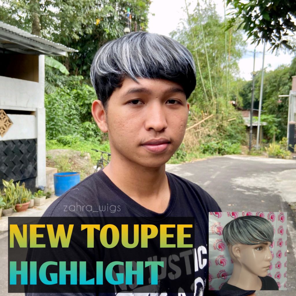 WIG PENUTUP BOTAK PRIA TOUPEE RAMBUT PENDEK VERSI PRIA KOREA WARNA HIGHLIGHT