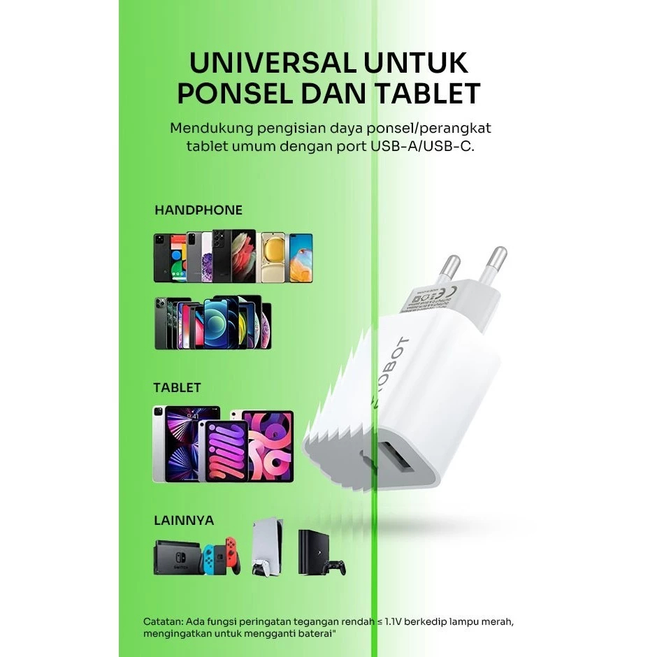 ROBOT RT-K8 Plus Adaptor Dual Port Type-C & Usb 2,4A