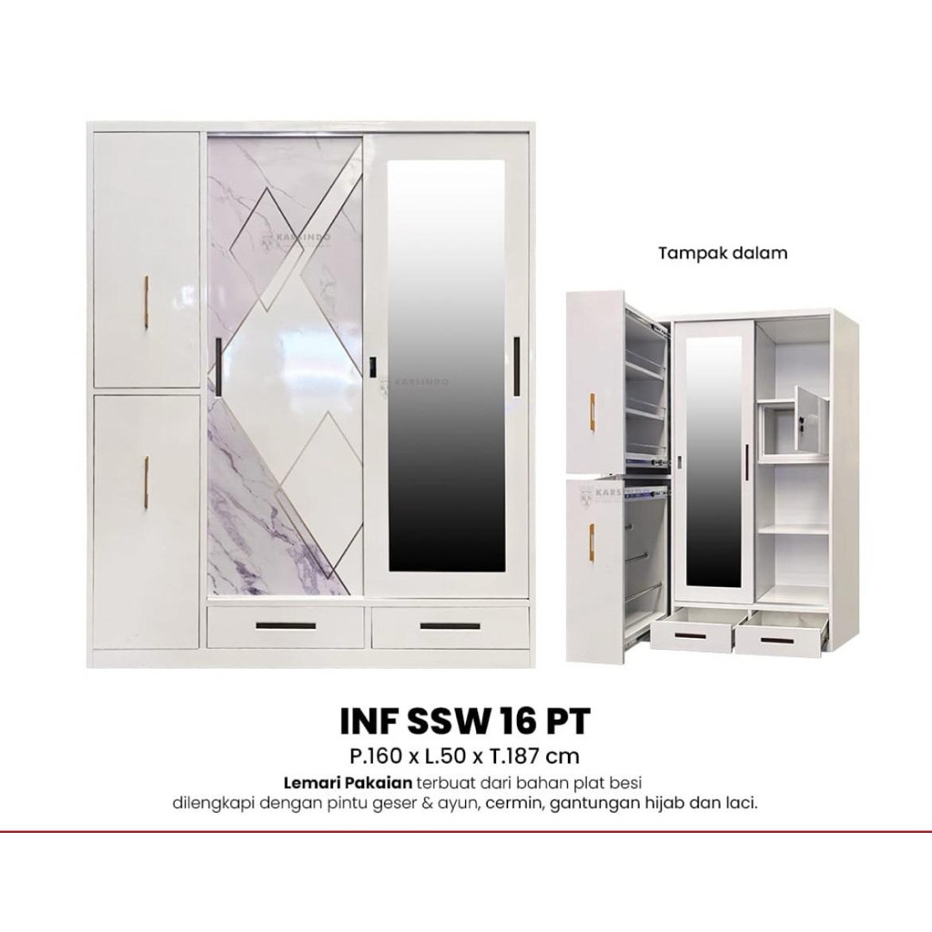 Lemari Pakaian / Lemari Jilbab Plat Besi 4 Pintu Slide (INF SSW 16 PT)
