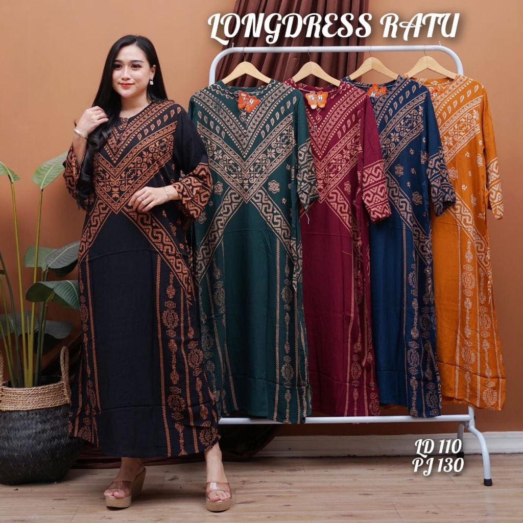 Daster Lengan Panjang Batik Modern Cantik Elegan Longdres Ibu Hamil Menyusui Rayon Santung Kancing D
