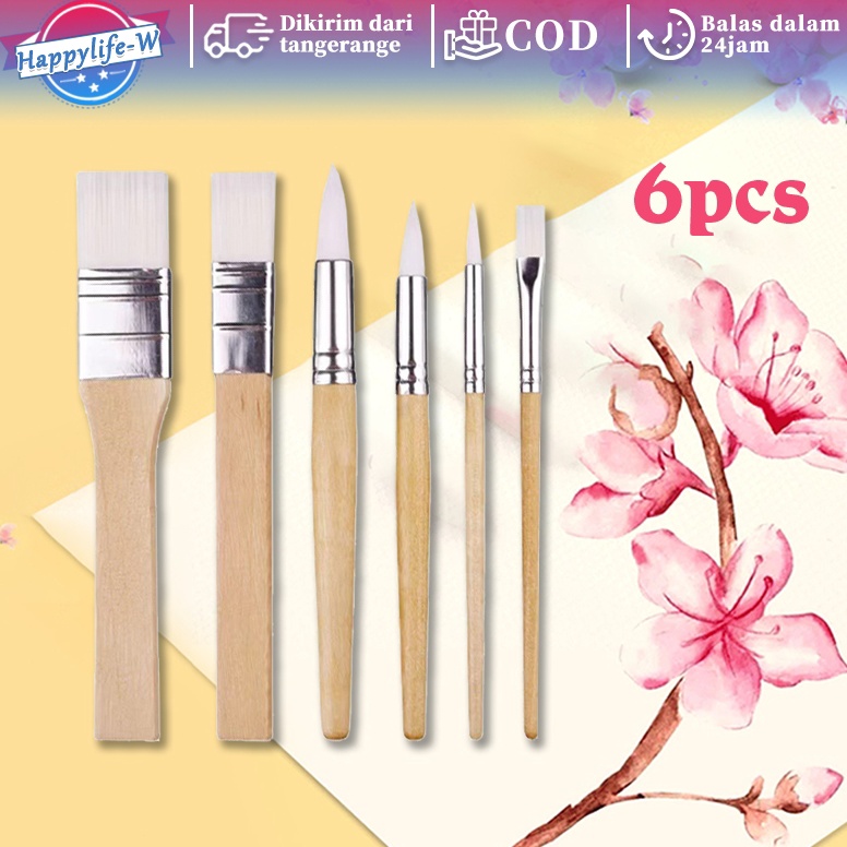 

KODE D88D Kuas Lukis Nilon 6pcs Water Color Brush Set Kuas Lukis Lengkap Gagang Kayu Kuas Cat Air Nilon Brush