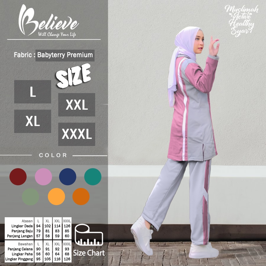 Premium Cloth Set - Setelan Kaos Celana Olahraga Muslimah Training Senam Wanita Lengan Panjang Jumbo