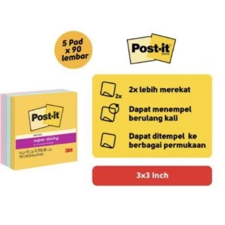 

3M Post it super sticky notes memo sweets 654-4SSWT,4pads,3"x3
