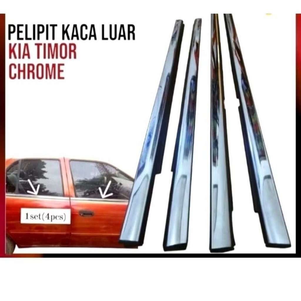 karet plipit / Lis kaca mobil KIA TIMOR (crom) 4pcs / 4 pintu depan belakang