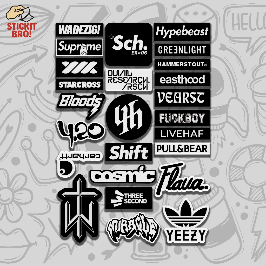 

Sticker Pack BRAND VOL 02 Aesthetic Vynil Anti Air Potongan KissCut Tumblr Helm Laptop BLACK & WHITE