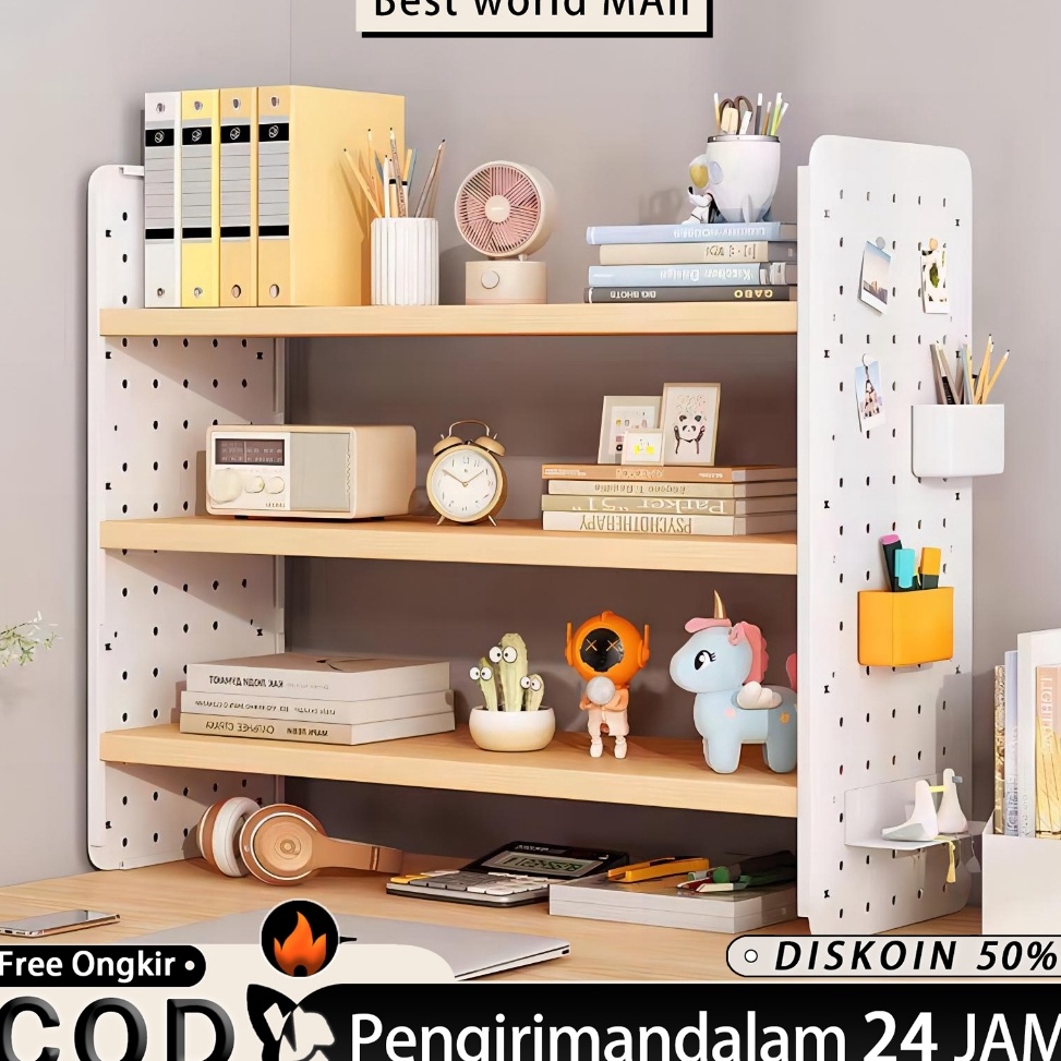 KODE C7Q Rak Buku Meja Rak Buku Kayu Rak Buku Minimalis Rak Dapur Desktop Rak Buku Papan Lubang Meja