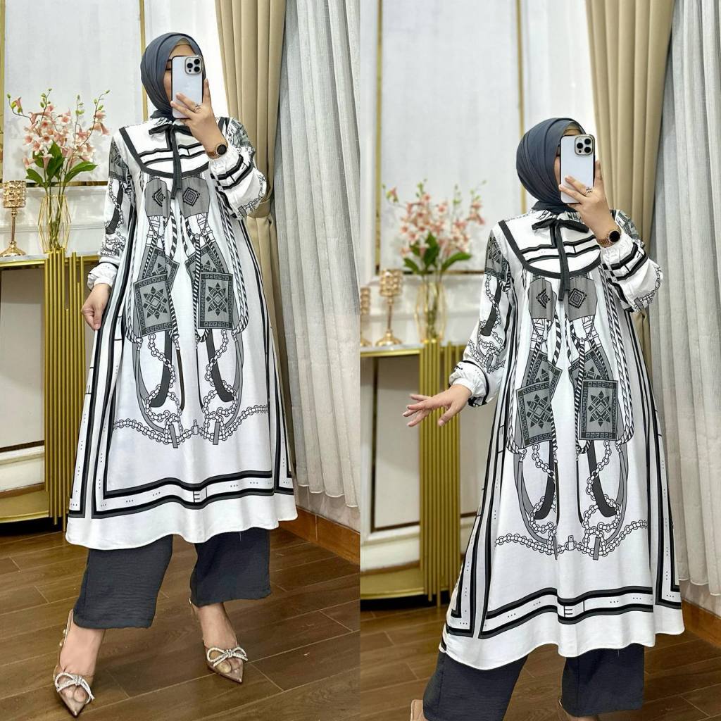 Gamis Wayang soft set tunik  Bahan Rayon Premium Lingkar dada 110 cm Panjang tunik -+100cm  Resletin