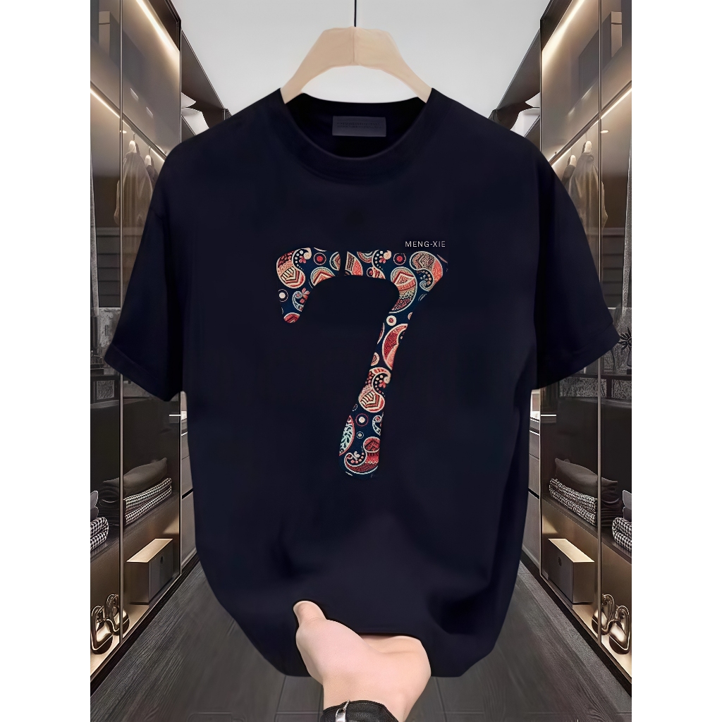 Kaos T - Shirt Unisex Trendy Katun Murni, Motif Angka 7 Keren