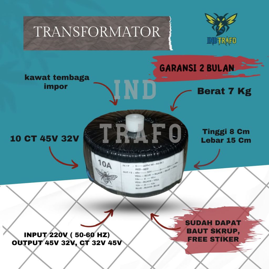 trafo toroid donat 10 ampere ct 45v - 32v