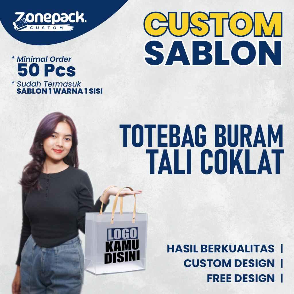 

Sablon Totebag Buram Tali Coklat | Sablon 1 Warna 1 Sisi Custom FREE DESIGN | Hampers